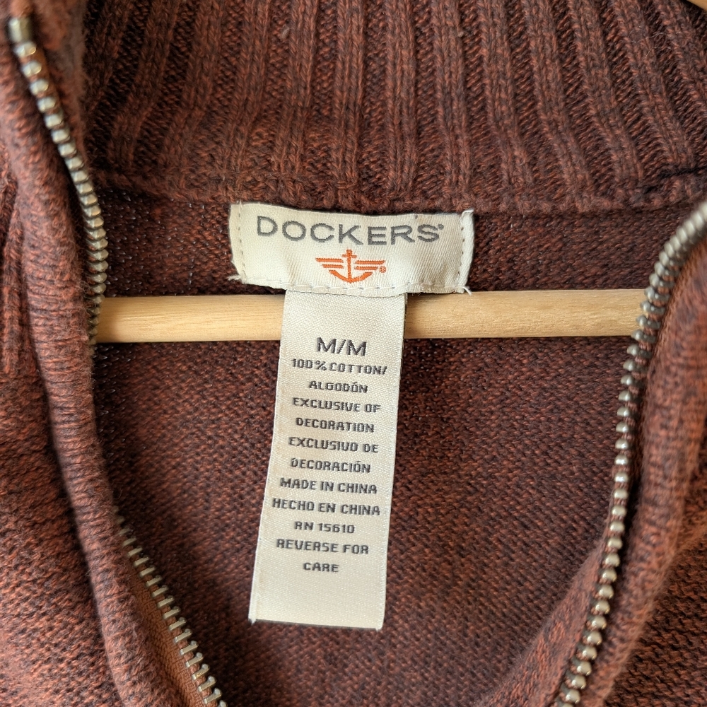 Dockers Men's Brown 100% Cotton 1/4 Zip Pullover Sweater Size Medium - Picture 3 of 7